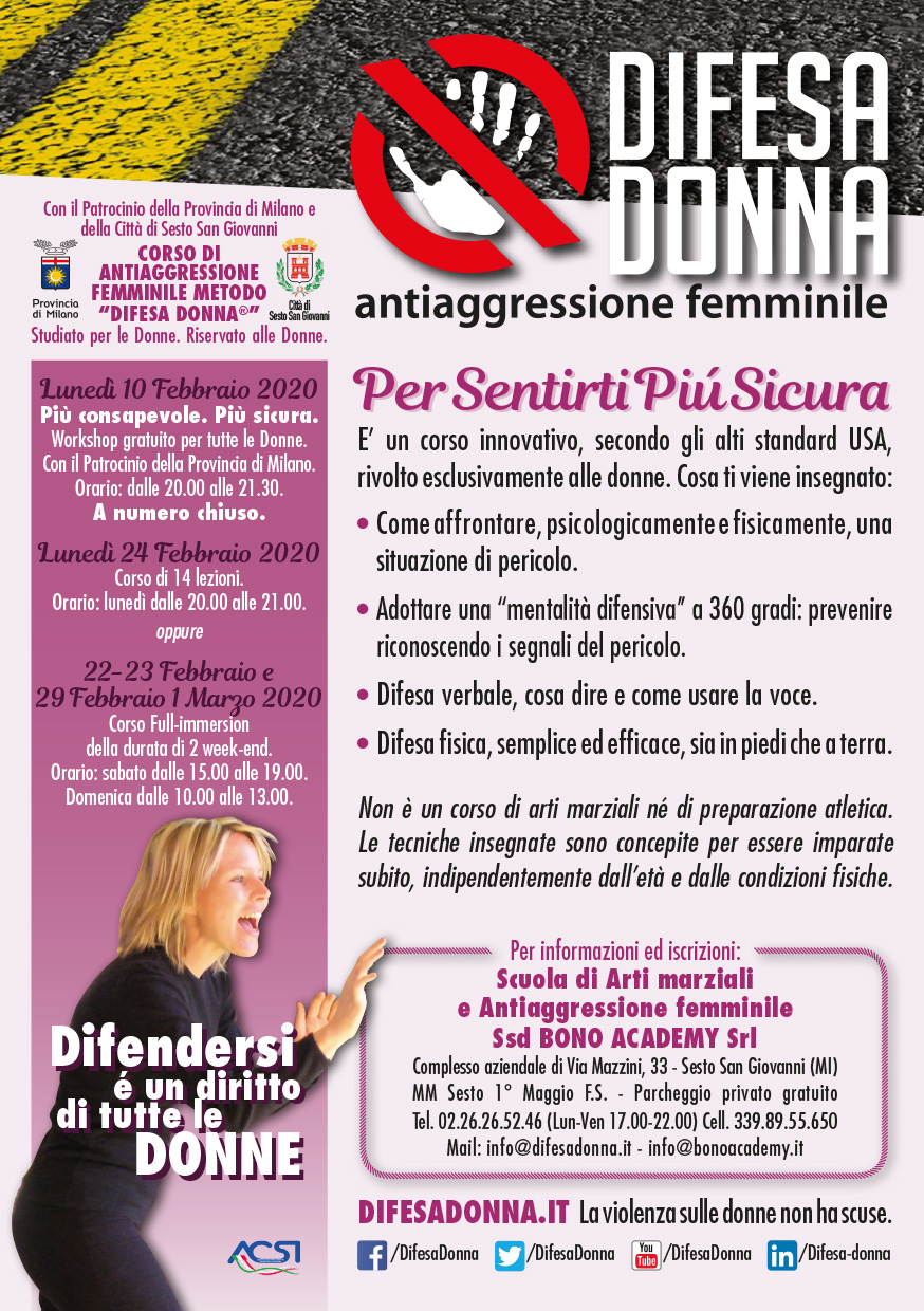 Workshop gratuito Difesa Donna – 10 febbraio 2020